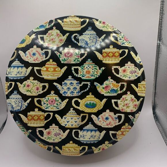 Dept 56 tea leaves Tin with teapots - Picture 1 of 5